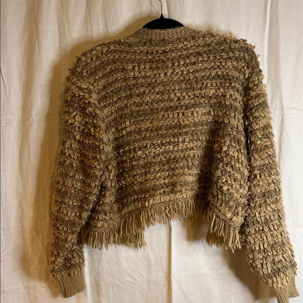 Storia Beige Loop-Knit Fringe Open Cardigan - Picture 3 of 3
